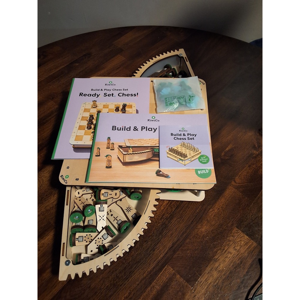 KiwiCo Build and Play Chess Set Wooden Mechanical Board with Storage Pieces